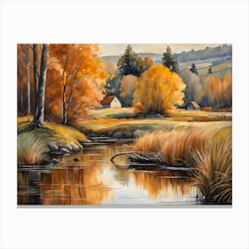 Autumn Pond Landscape Painting (19) Canvas Print