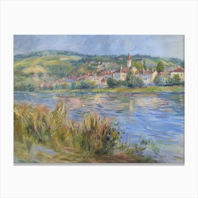 Village Lakeshore Elegance Painting Inspired By Paul Cezanne Canvas Print