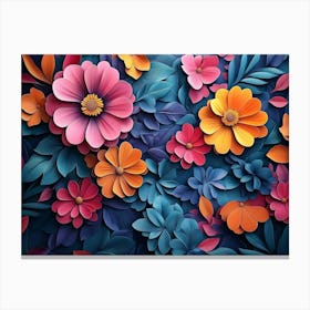 3d With Vibrant Floral Pattern Painting Canvas Print