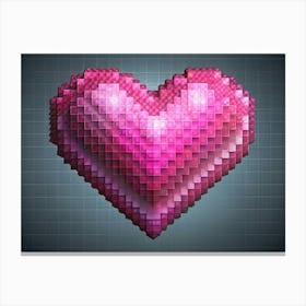 Pink Pixelated Heart With Soft Glow And Grid Background Canvas Print