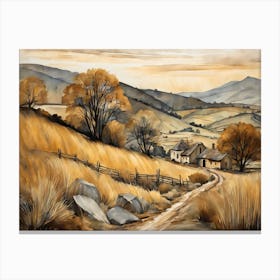 Antique Rustic Muted Landscape Painting (27) Canvas Print