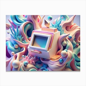 White Retro Computer In A Colorful Abstract Background Canvas Print