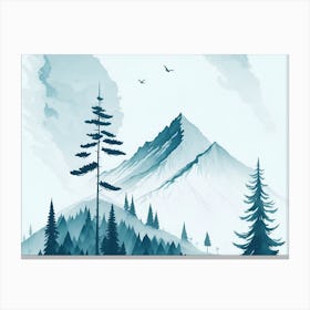 Mountain And Forest In Minimalist Watercolor Horizontal Composition 231 Canvas Print