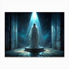 Mysterious Woman In White Robe With Blue Light Canvas Print