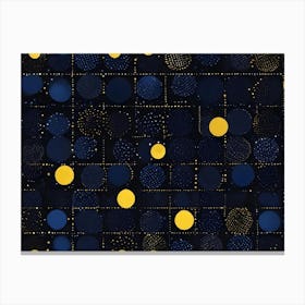 A Repeating Pattern Of Blue And Yellow Circles With Gold Sparkles On A Dark Blue Background Canvas Print