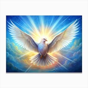 White Dove In Flight With Glowing Light Canvas Print