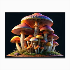 Cluster Of Colorful Mushrooms On Dark Background Canvas Print