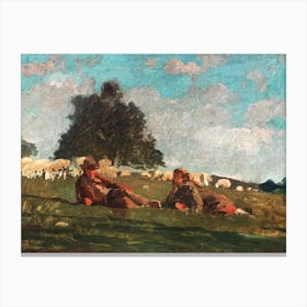 Boy And Girl In A Field With Sheep (1878), Winslow Homer Canvas Print