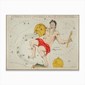 Sidney Hall’s (1831), Astronomical Chart Illustration Of The Zodiacs Aquaris, Piscis Australis And Ballon Aerostatique Canvas Print