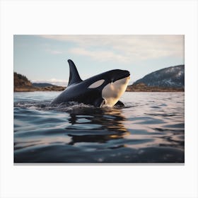 Realistic Photography Of Orca Whale Coming Out Of Ocean 2 Canvas Print