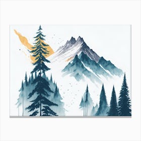 Mountain And Forest In Minimalist Watercolor Horizontal Composition 428 Canvas Print