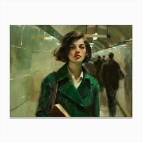 Girl In Green Coat Canvas Print