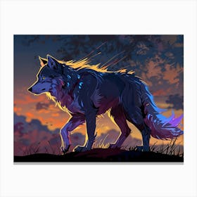 Wolf At Sunset Canvas Print