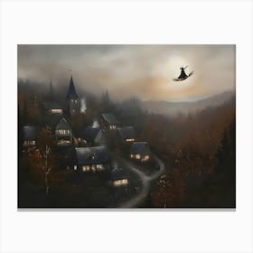 Witch On A Broom Canvas Print