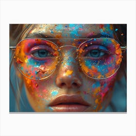 Psychedelic Portrait: Vibrant Expressions in Liquid Emulsion Girl With Colorful Paint On Her Face Canvas Print