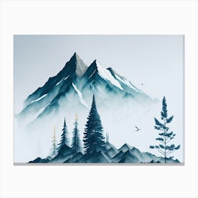 Mountain And Forest In Minimalist Watercolor Horizontal Composition 235 Canvas Print