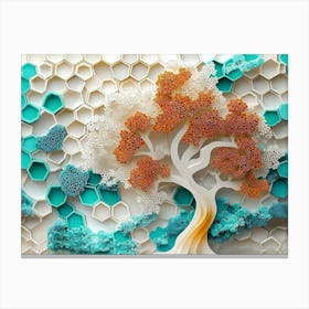 White Lattice And Ethereal Tree On Oak, Complemented By A Mix Of Turquoise And Colorful 1 Canvas Print