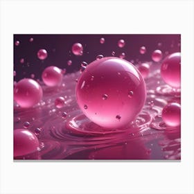 Abstract 3d Rendering Of Pink, Transparent Spheres Floating And Reflecting Light On A Pink Liquid Surface Canvas Print