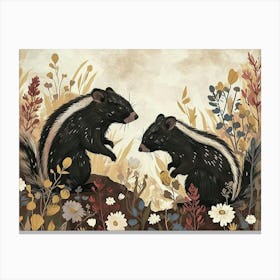 Floral Animal Illustration Skunk 1 Canvas Print