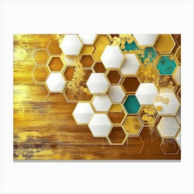 Golden Grain Field Artwork In Oil On Canvas Style, Featuring Golden Hexagons Canvas Print