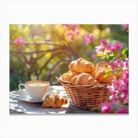 Coffee And Croissants In A Basket Canvas Print