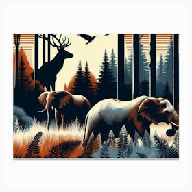 Wild Animals In Three Tone Abstract Poster 4 Canvas Print
