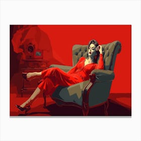 Woman In Red Chair Canvas Print