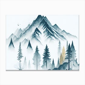 Mountain And Forest In Minimalist Watercolor Horizontal Composition 294 Canvas Print