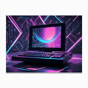 A Vintage Computer With A Glowing, Swirling Screen In A Retro Futuristic Setting, Ideal For Retro Themed Designs, Gaming, And Technology Related Visuals Canvas Print