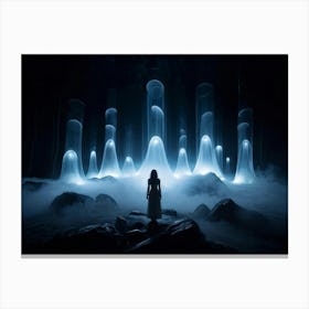 Glimmering Ghost Lights Set Against An Undefined Black Backdrop Undulating In Echoes Of Otherworldl Canvas Print