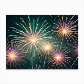 A Vibrant Image Of Fireworks Exploding In The Night Sky, Creating A Colorful And Festive Display Canvas Print