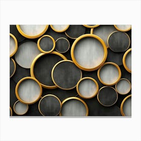 The Modern Background Is Comprised Of Black, Gray, Beige, And Golden Circles Canvas Print