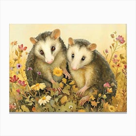 Floral Animal Illustration Opossum 4 Canvas Print