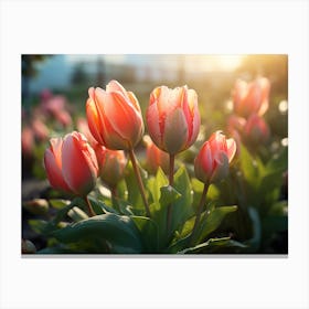 Tulips In The Garden At Sunset Canvas Print