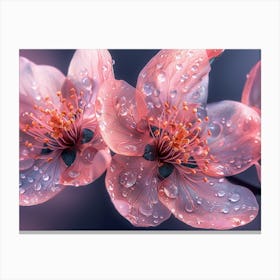 Water Droplets On Cherry Blossoms Canvas Print