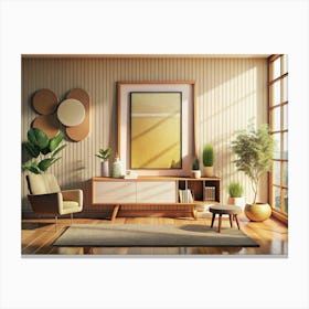 Mid Century Modern Living Room With Golden Artwork Canvas Print