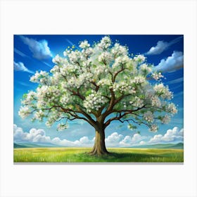 Blooming Tree In A Field With A Blue Sky Canvas Print