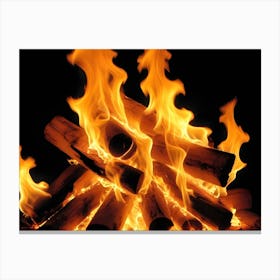 Bonfire Flames On A Black Background Canvas Print