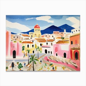 Salerno Italy Cute Watercolour Illustration 1 Canvas Print