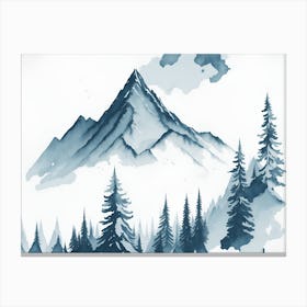 Mountain And Forest In Minimalist Watercolor Horizontal Composition 221 Canvas Print