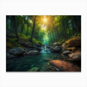 Stream In The Forest Canvas Print