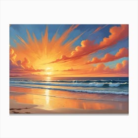 Tropical Sunset With Dramatic Clouds And Golden Rays Canvas Print