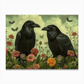 Floral Animal Illustration Raven 2 Canvas Print
