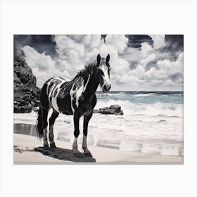 A Horse Oil Painting In Tulum Beach, Mexico, Landscape 3 Canvas Print