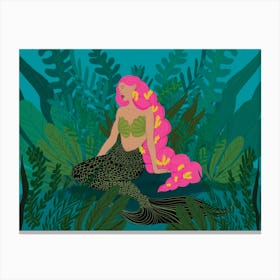 Melanin Mermaid Pink Canvas Print