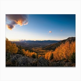 Alpine Landscape Bathed In The Warm Glow Of Autumn Colors Expansive Mountains Stretching Into The H (6) Canvas Print