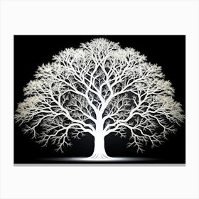 White Tree Silhouette On Black Background Canvas Print