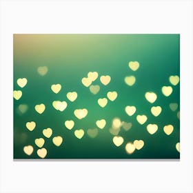 An Abstract Image Of A Blurry Background With Glowing Heart Shapes In Shades Of Yellow And Green, Creating A Romantic And Festive Ambiance Canvas Print