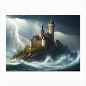Castle In A Stormy Sea Canvas Print