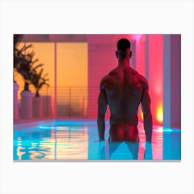 naked Bodybuilder butt In The Pool Canvas Print